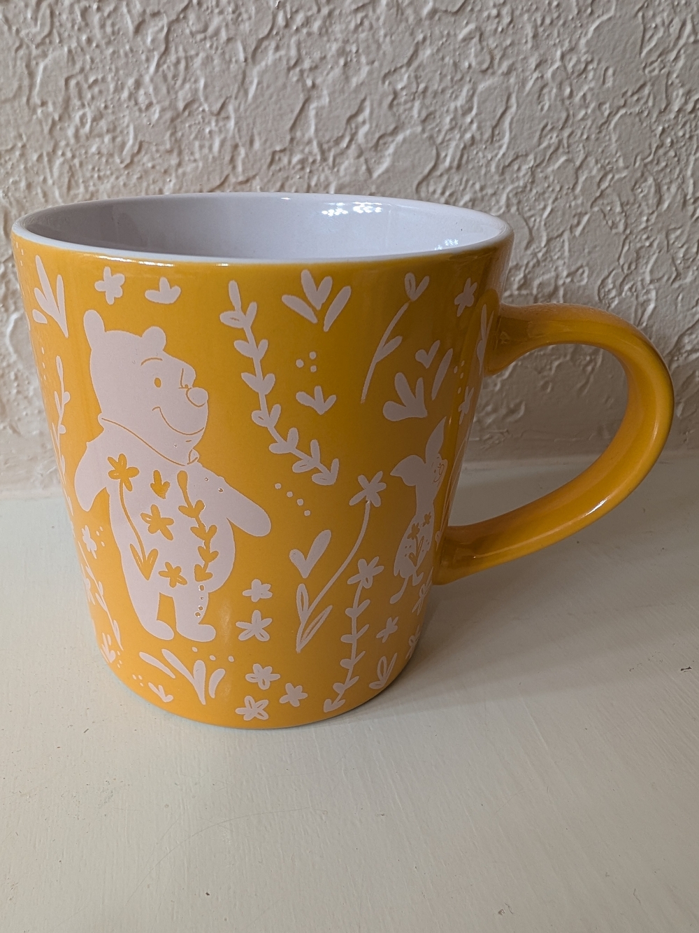 Winnie The Pooh Tigger Eyore Disney Mug Yellow White Floral Coffee Tea Ceramic